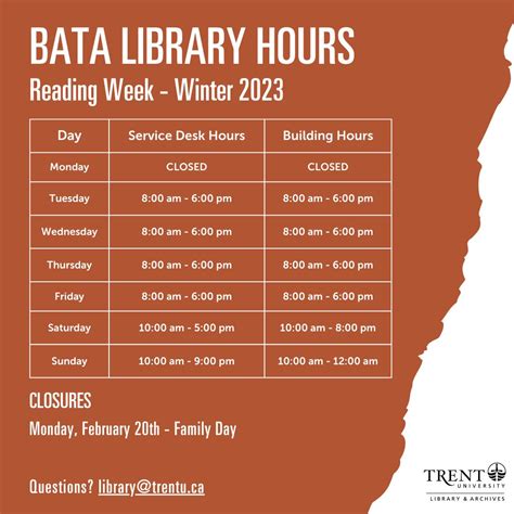 bata library|Opening Hours .